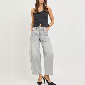 RISEN Slouchy Cropped Barrel Jeans Faded Grey